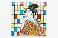 Popen o Fuku Musume Coaster Utamaro Ukiyo-e, Kutani ware, EdoMatcha