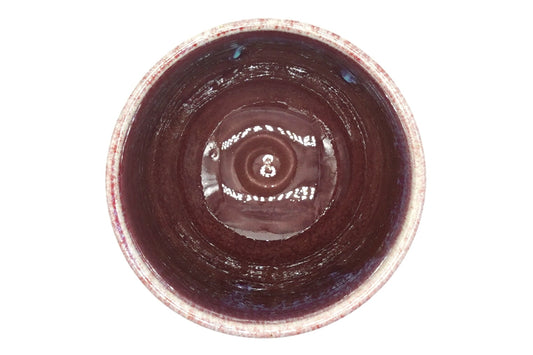 Shinsha-Nagashi Yunomi seen from above, glossy dark red glazed interior