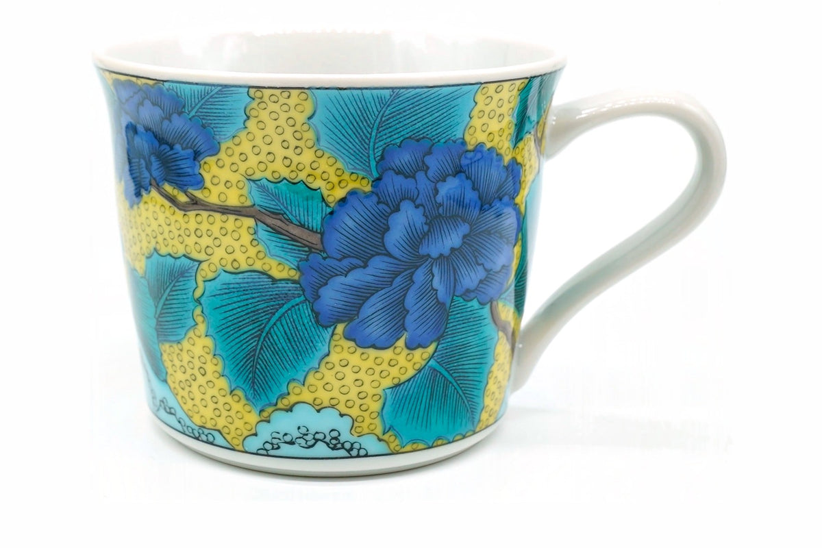 Ao Botan Yunomi, Blue Peonies Japanese Teacup, Kutani ware, EdoMatcha