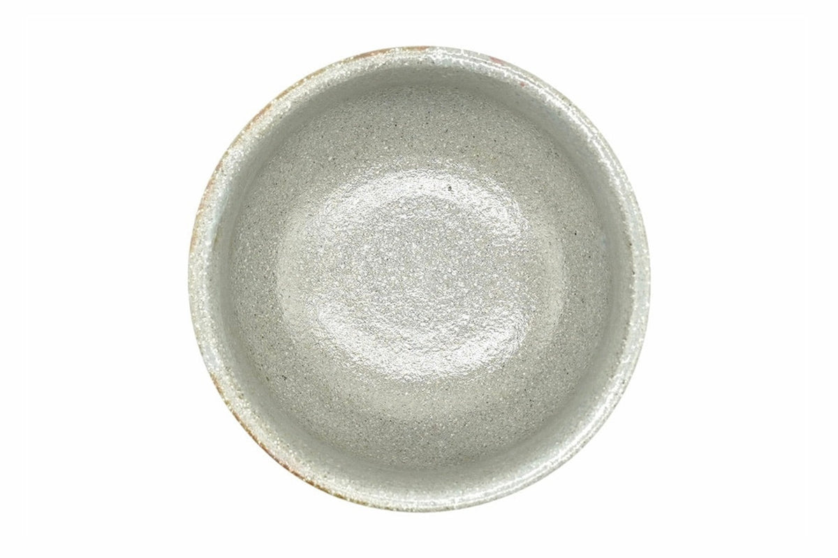Harugasumi Yunomi seen from above, speckled grey glazed interior