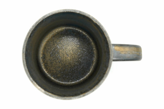 Kotto Yunomi from above, the same bronze-green glaze inside