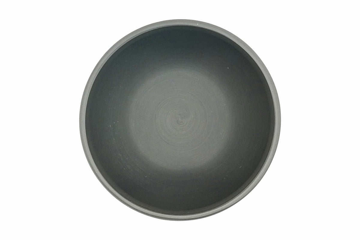 Rikyu Nezumi yunomi seen from above, smooth grey-green interior