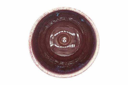 Shinsha-Nagashi Yunomi seen from above, glossy dark red glazed interior