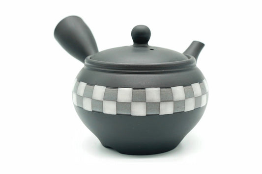 Shogi Kyusu seen from the front, the checkerboard band around the middle, EdoMatcha Sydney