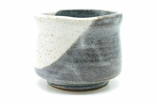 Tsukikage Yunomi cup on its own, white and blue-grey two-tone glaze with a sandy foot
