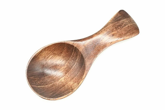 Wooden Cha-saji from above, the deep dark brown bowl with the grain showing