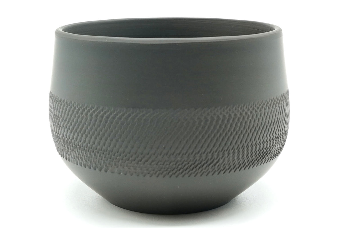 Rikyu Nezumi yunomi, a 160 ml grey-green Tokoname cup with a carved band around the lower body