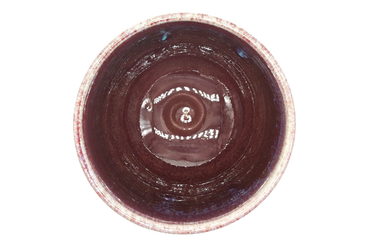 Shinsha-Nagashi Yunomi seen from above, glossy dark red glazed interior