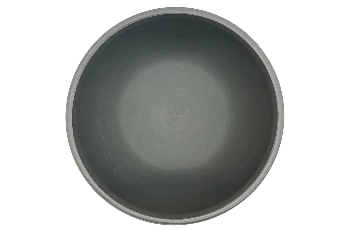 Rikyu Nezumi yunomi seen from above, smooth grey-green interior