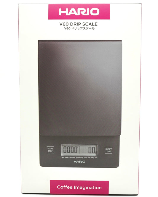 Hario V60 Drip Scale in its retail box, front view
