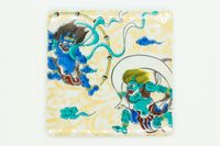 Fūjin porcelain coaster, wind god small plate, Kutani ware, EdoMatcha