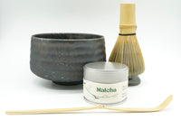 traditional Japanese matcha ceremony kit with chawan whisk and organic matcha