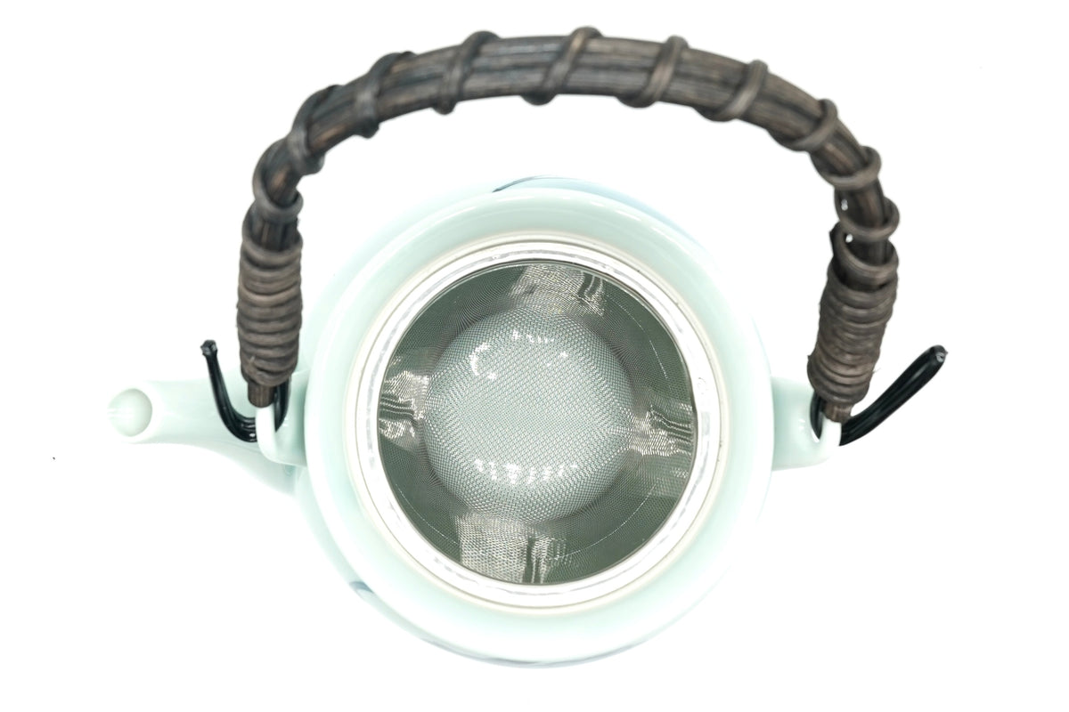 Dragon Kyusu with the lid off, showing the removable mesh infuser basket inside