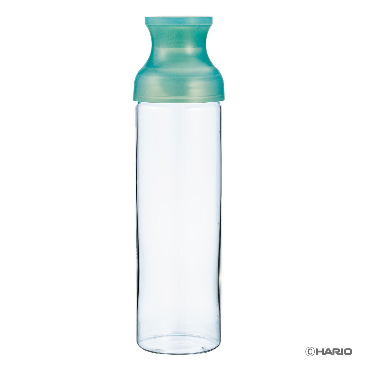HARIO Filter-in Carafe 1,000ml with a transparent green cap, cold brew tea carafe, front view on white