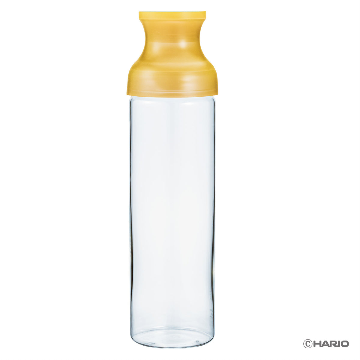 HARIO Filter-in Carafe 1,000ml with a transparent yellow cap, cold brew tea carafe, front view on white