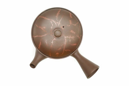 Akane-Shibori Kyusu from above, pink-red veins across the lid