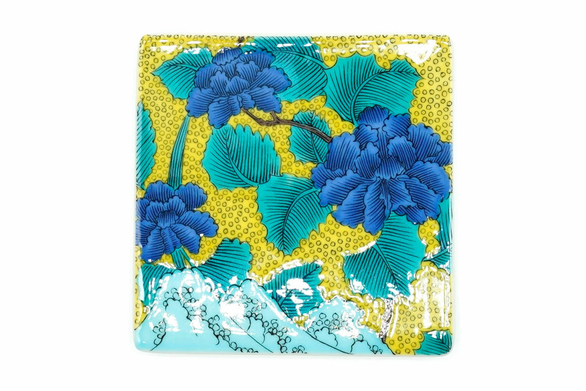 Ao Botan Coaster, Blue Peony, Kutani ware, EdoMatcha