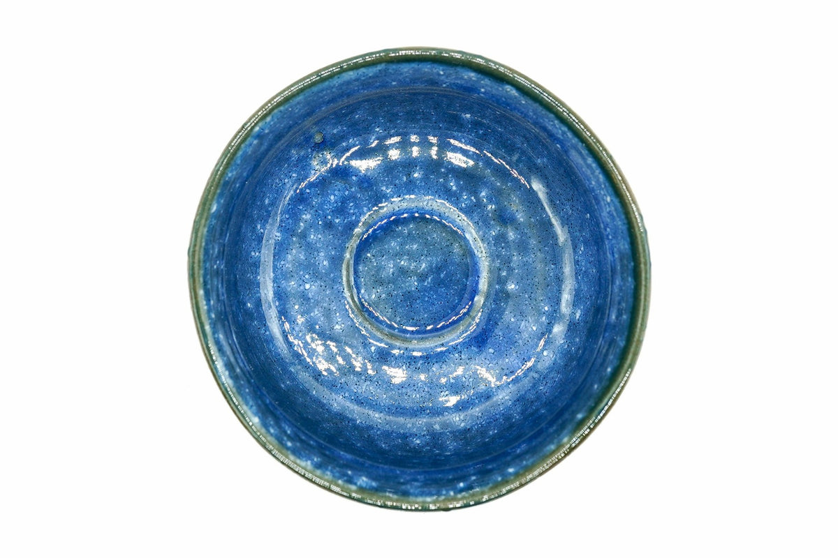Ao-Ishi Chawan from above, the glossy cobalt blue inside