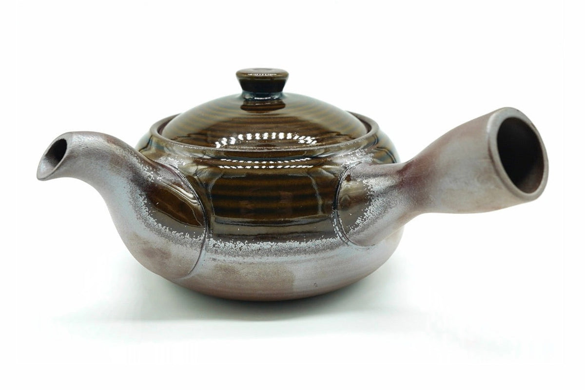 Bansyu Kyusu, a Banko ware teapot in glossy dark brown with a silvery sheen on the spout and side handle