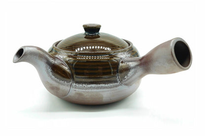 Bansyu Kyusu, a Banko ware teapot in glossy dark brown with a silvery sheen on the spout and side handle