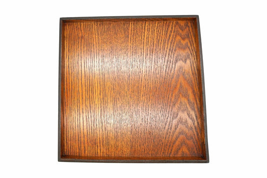 Chairo Kaku-bon from above, the square floor of the tray with the wood grain running across it
