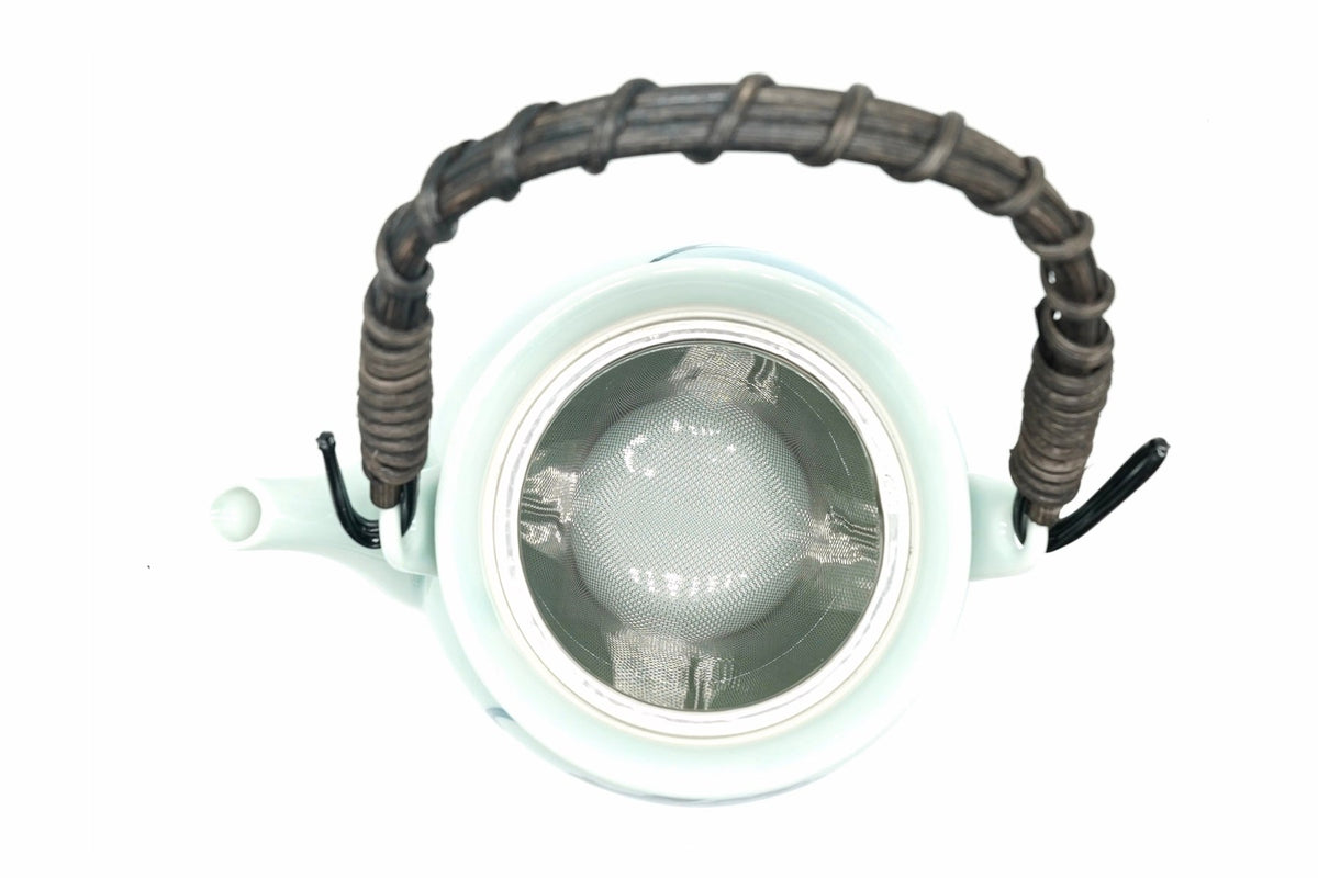 Dragon Kyusu with the lid off, showing the removable mesh infuser basket inside