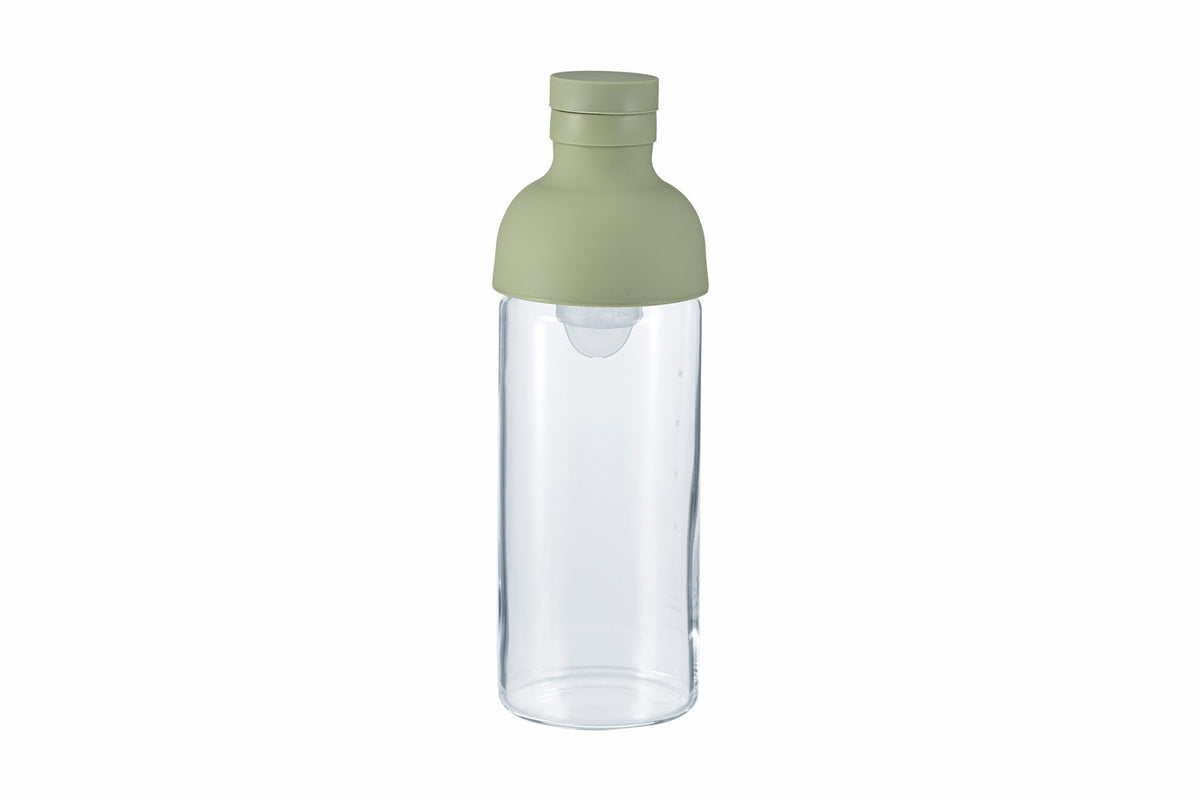 HARIO Filter-in Bottle 300ml in smoky green, single-serve cold brew tea bottle, front view on white