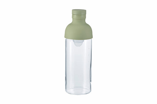HARIO Filter-in Bottle 300ml in smoky green, single-serve cold brew tea bottle, front view on white