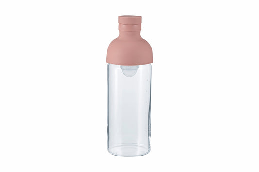 HARIO Filter-in Bottle 300ml in smoky pink, single-serve cold brew tea bottle, front view on white