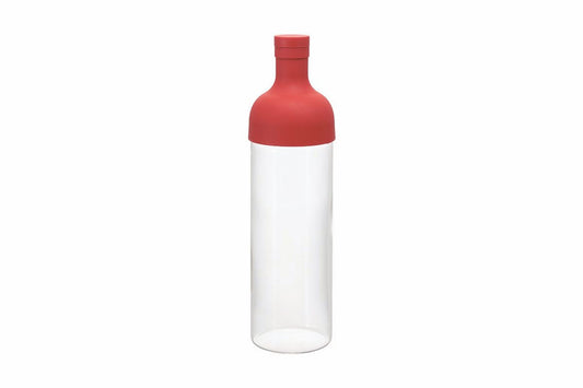 HARIO Filter-in Bottle 750ml in red, cold brew tea bottle with built-in filter, front view on white