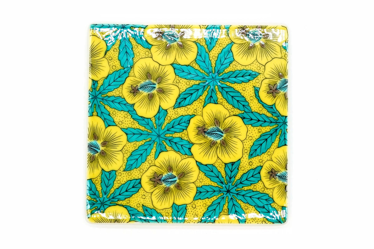 Haibisukasu Coaster, Yellow Hibiscus, Kutani ware, Made In Japan, EdoMatcha