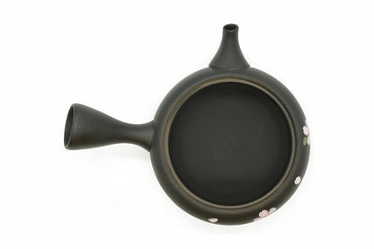 Hanafubuki Kyusu from above with the lid off, the wide opening, side handle and spout