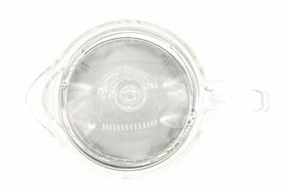 Hario Glass Kyusu 300ml from above with the lid off, showing the wide stainless mesh infuser that fills the pot