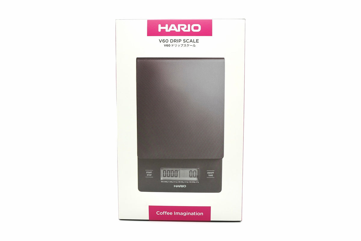 Hario V60 Drip Scale in its retail box, front view