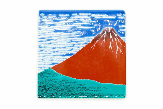 Hokusai Aka-Fuji Coaster, Mt Fuji, Kutani ware, Made In Japan, EdoMatcha