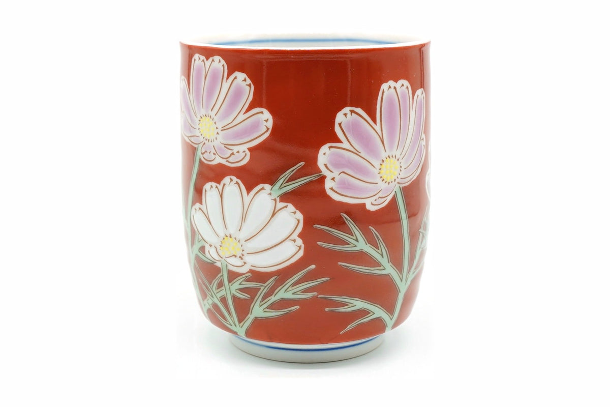 Ichirinso Yunomi, Red Floral Japanese Teacup, Kutani ware, EdoMatcha