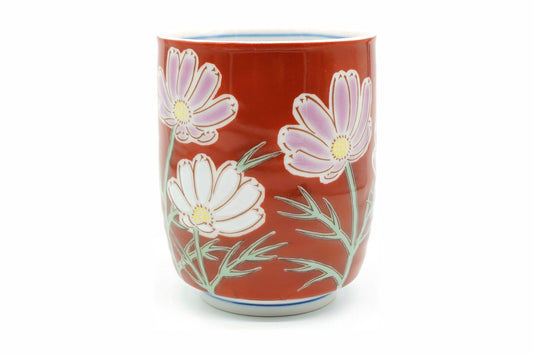 Ichirinso Yunomi, Red Floral Japanese Teacup, Kutani ware, EdoMatcha