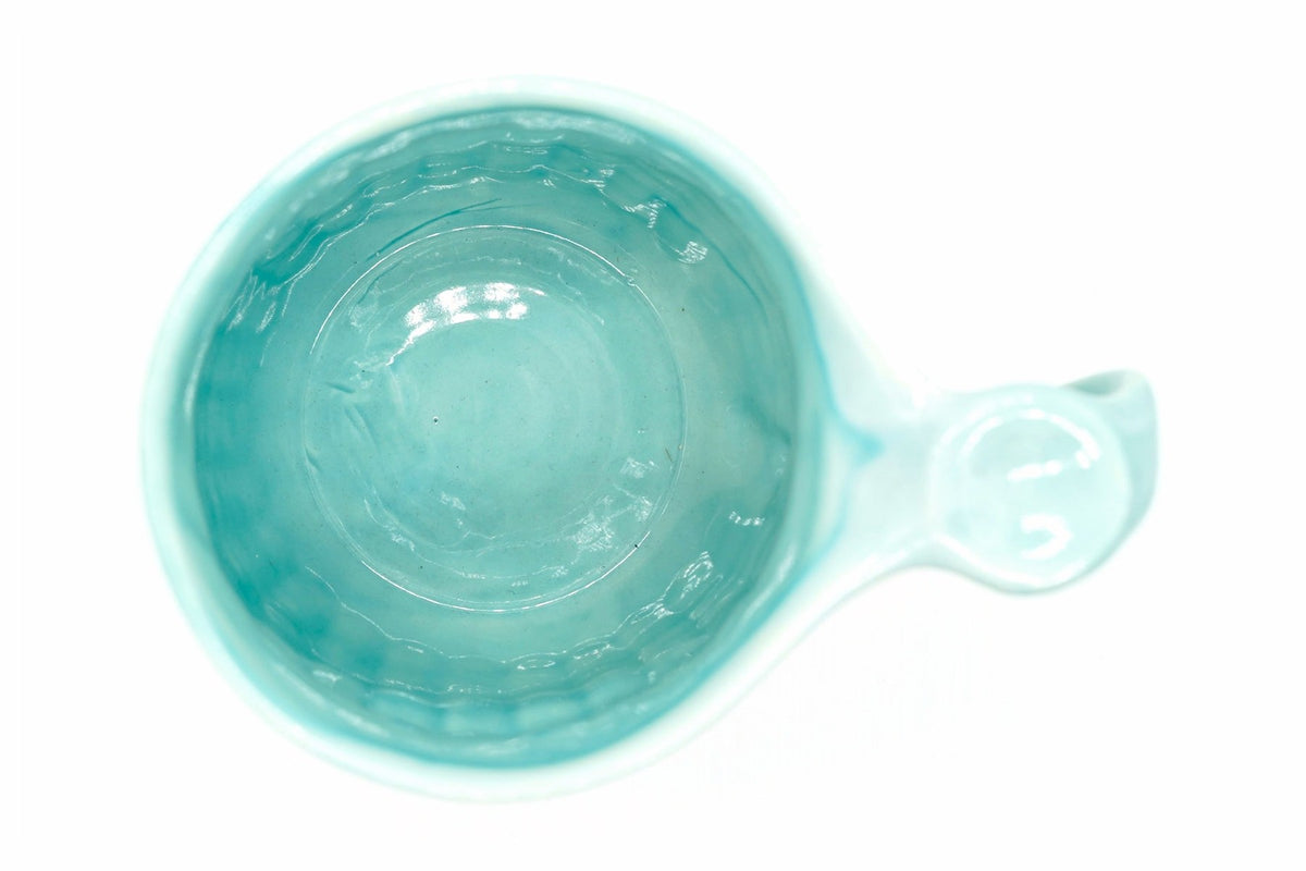 Jōmon 1 Yunomi from above, the glossy turquoise inside