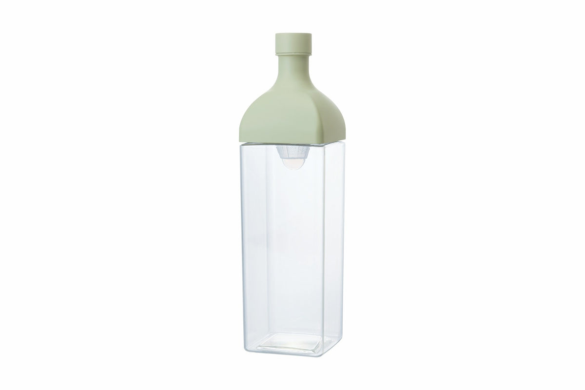 HARIO Ka-Ku Bottle 1,200ml in smoky green, square cold brew tea bottle that lies flat in the fridge, front view on white