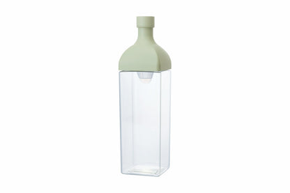 HARIO Ka-Ku Bottle 1,200ml in smoky green, square cold brew tea bottle that lies flat in the fridge, front view on white