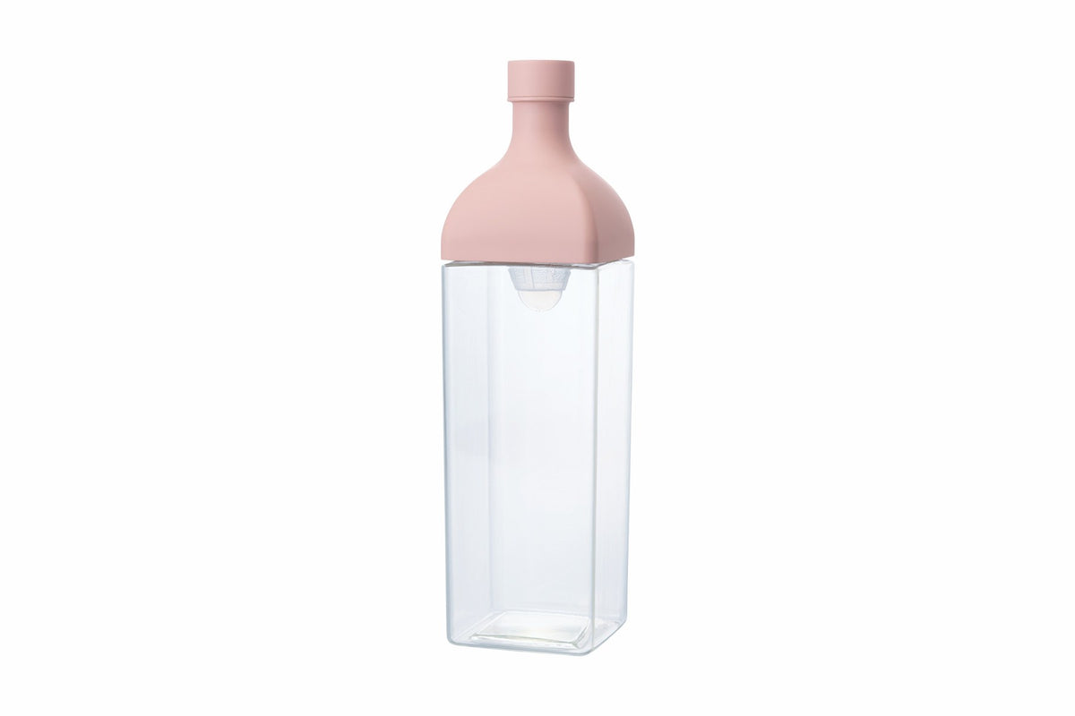 HARIO Ka-Ku Bottle 1,200ml in smoky pink, square cold brew tea bottle that lies flat in the fridge, front view on white