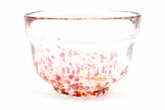 Kaben Chawan, Flower Petal Japanese Matcha Bowl, Red, Pink, Clear Glass, Tsuruoka ware, EdoMatcha