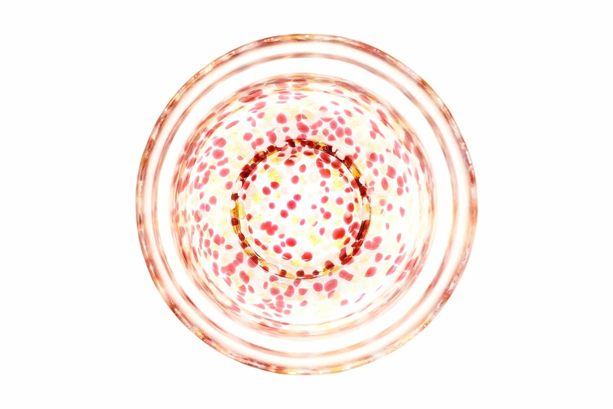 Kaben Chawan, Flower Petal Japanese Matcha Bowl, Red, Pink, Clear Glass, Tsuruoka ware, EdoMatcha
