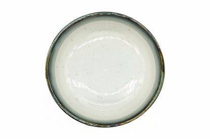 Kara-Tōge Chawan from above, the white speckled inside ringed by the blue-black rim