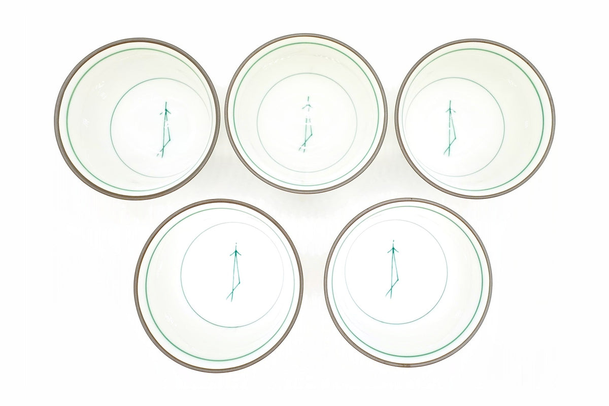Kaze Yunomi, Japanese Teacup, Set of 5, Edomatcha
