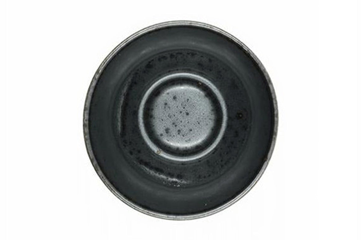 Kuro Yunomi from above, the glossy black inside speckled like oil spots