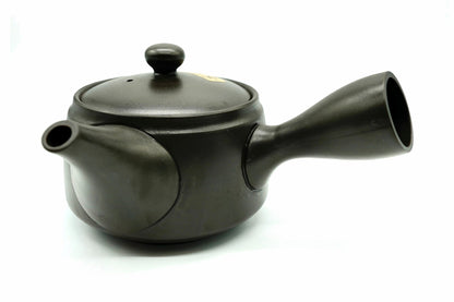 Mito Kyusu seen from the side, the plain dark brown body