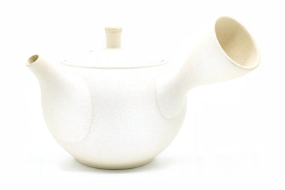 Mochi Kyusu, a plump matte white Tokoname teapot, side view, EdoMatcha Sydney