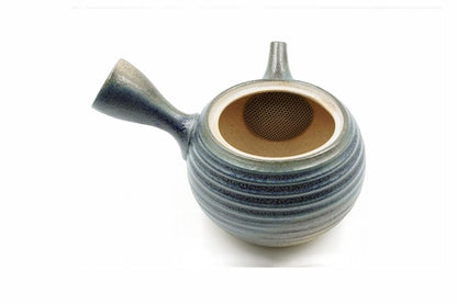 Nami Kyusu with the lid off, the ceramic mesh strainer fired into the pot at the spout