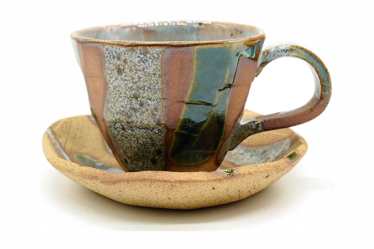 Nishoku Yunomi, Two-Tone Japanese Teacup and saucer, EdoMatcha